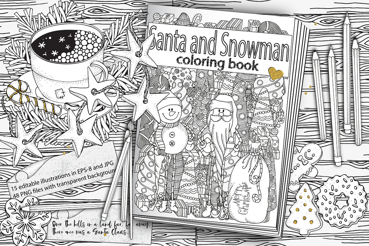 Santa and Snowman. Coloring book, an Illustration by ImHope (Photo 1 of 8)