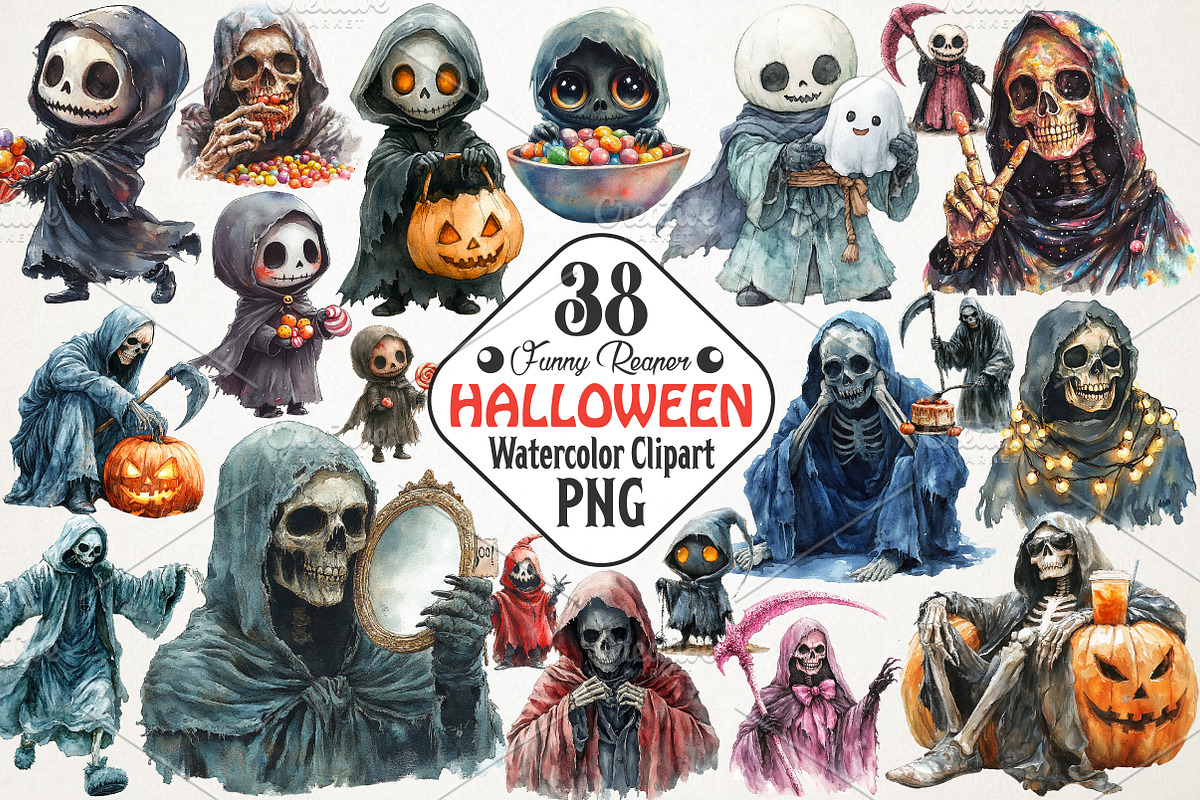 Halloween Funny Reaper Clipart, an Illustration by RobertsArt (Photo 1 of 7)
