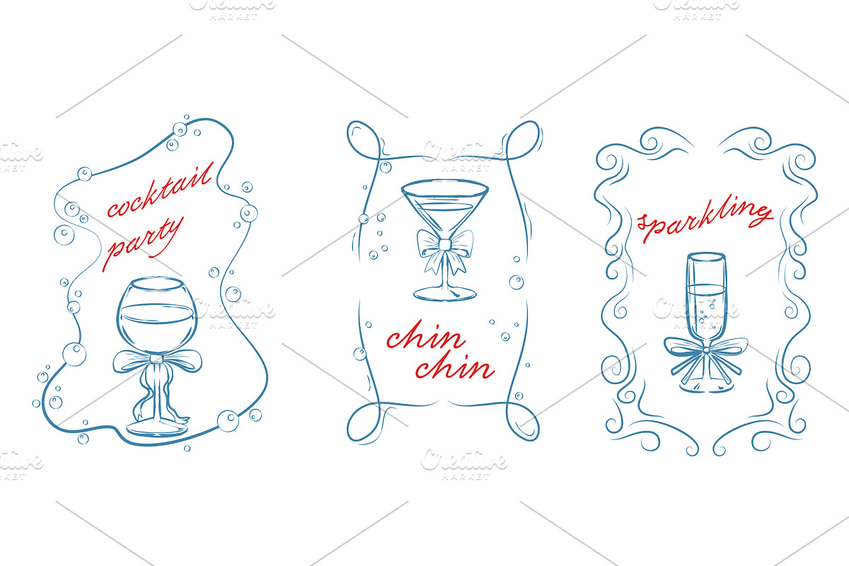 Cocktail party posters with doodle, a Food Illustration by art PVP - market