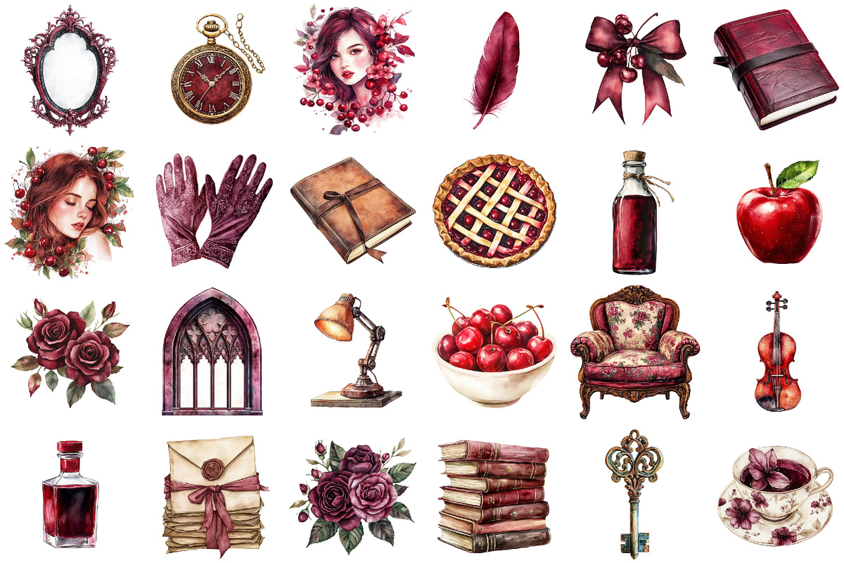 Watercolor Burgundy Dark Academia, an Illustration by designcity5 (Photo 2 of 5)
