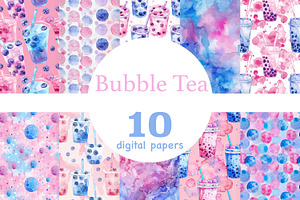 Bubble Tea Digital Paper, a Pattern Graphic by GlamArtZhanna