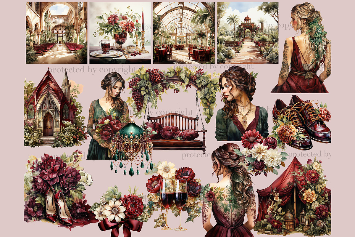 Bohemian Wedding Clipart | Marsala, a Person Illustration by GlamArtZhanna (Photo 3 of 5)