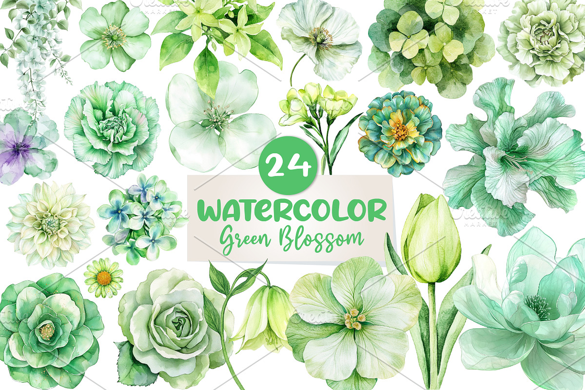 Green Blossom Spring Clipart, an Illustration by CreationArt (Photo 1 of 5)