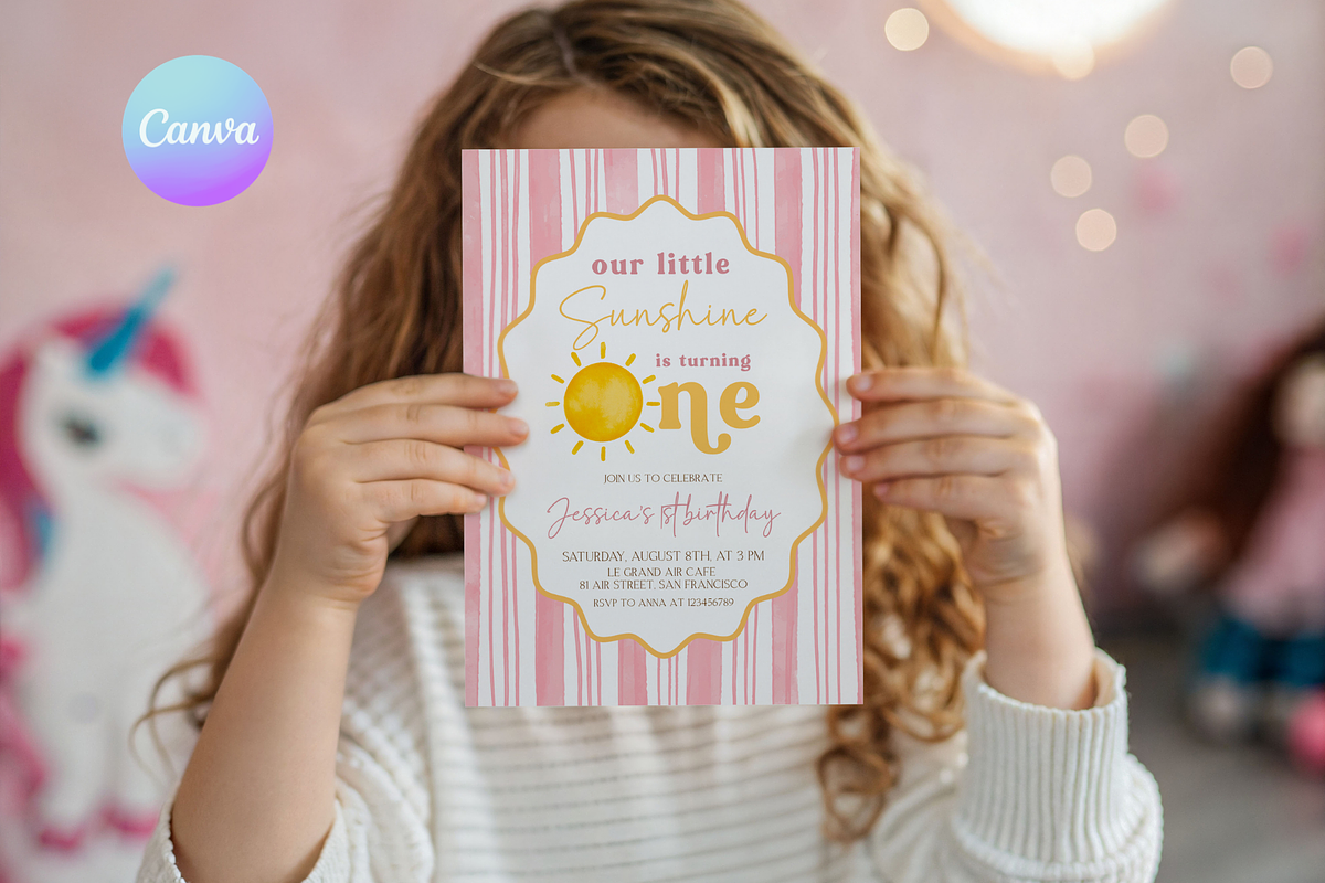 Sunshine First Birthday Invite, a Templates & Theme by VeliusCreativeStudio (Photo 1 of 3)