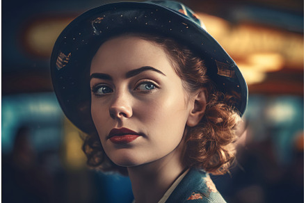 Woman retro music style hat, a Person Photo by Ylivdesign