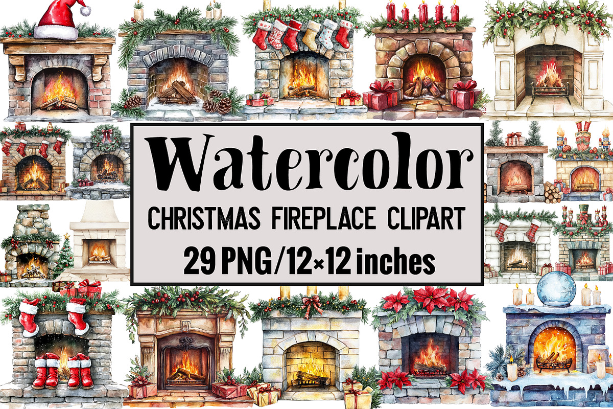 Christmas Fireplace Clipart, an Illustration by Design Market (Photo 1 of 3)