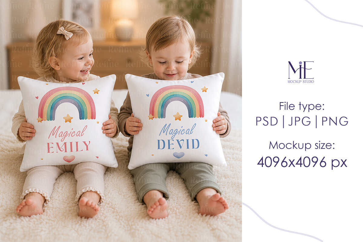 Kids Square Pillow Cushion Mockup, a Household Mockup by Mie Mockup Studio (Photo 3 of 5)