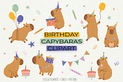 Capybara Birthday Clipart, an Animal Illustration by Irina Ostapenko (Thumbnail 1 of 8)