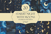 Starry Night with Moons Pattern, a Pattern Graphic by Artful Prints (Thumbnail 1 of 3)
