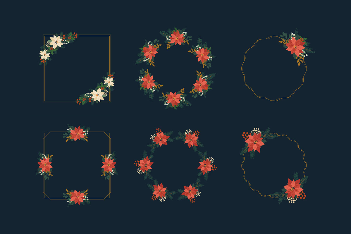 Poinsettia Christmas Frames, a Seasonal Illustration by moja doodle (Photo 7 of 9)