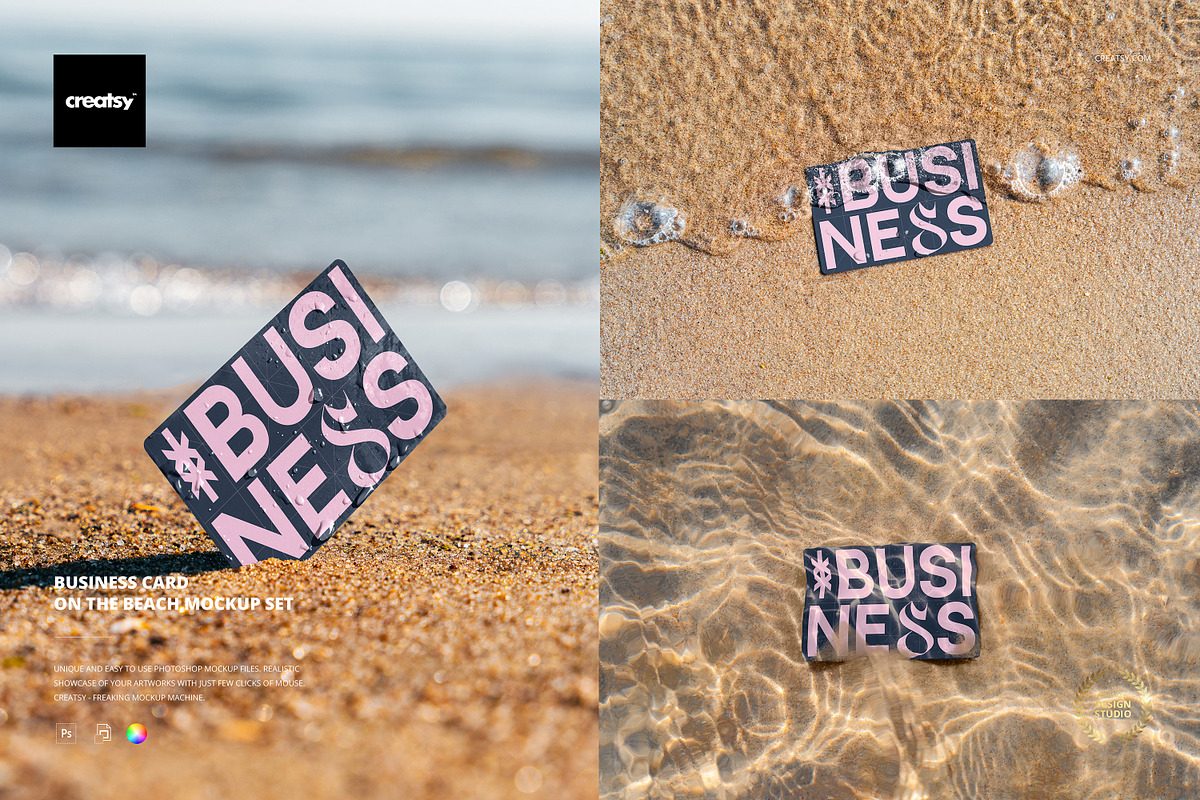 Business Card on the Beach Mockup, an Advertising Mockup by creatsy5 (Photo 1 of 6)