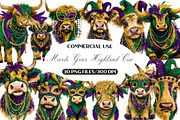 Cute Mardi Gras Highland Cow Clipart, an Illustration by Black Bird Studio (Thumbnail 1 of 6)