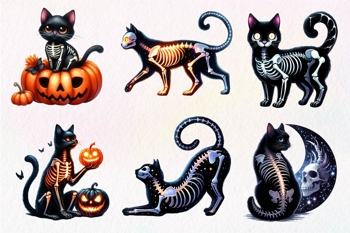 Skeleton Black Cat Clipart PNG, an Illustration by Dream Creation (Photo 4 of 6)