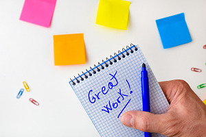 Hand Writing Great Work on Grid Notebook, a Business Photo by Davizro's Market