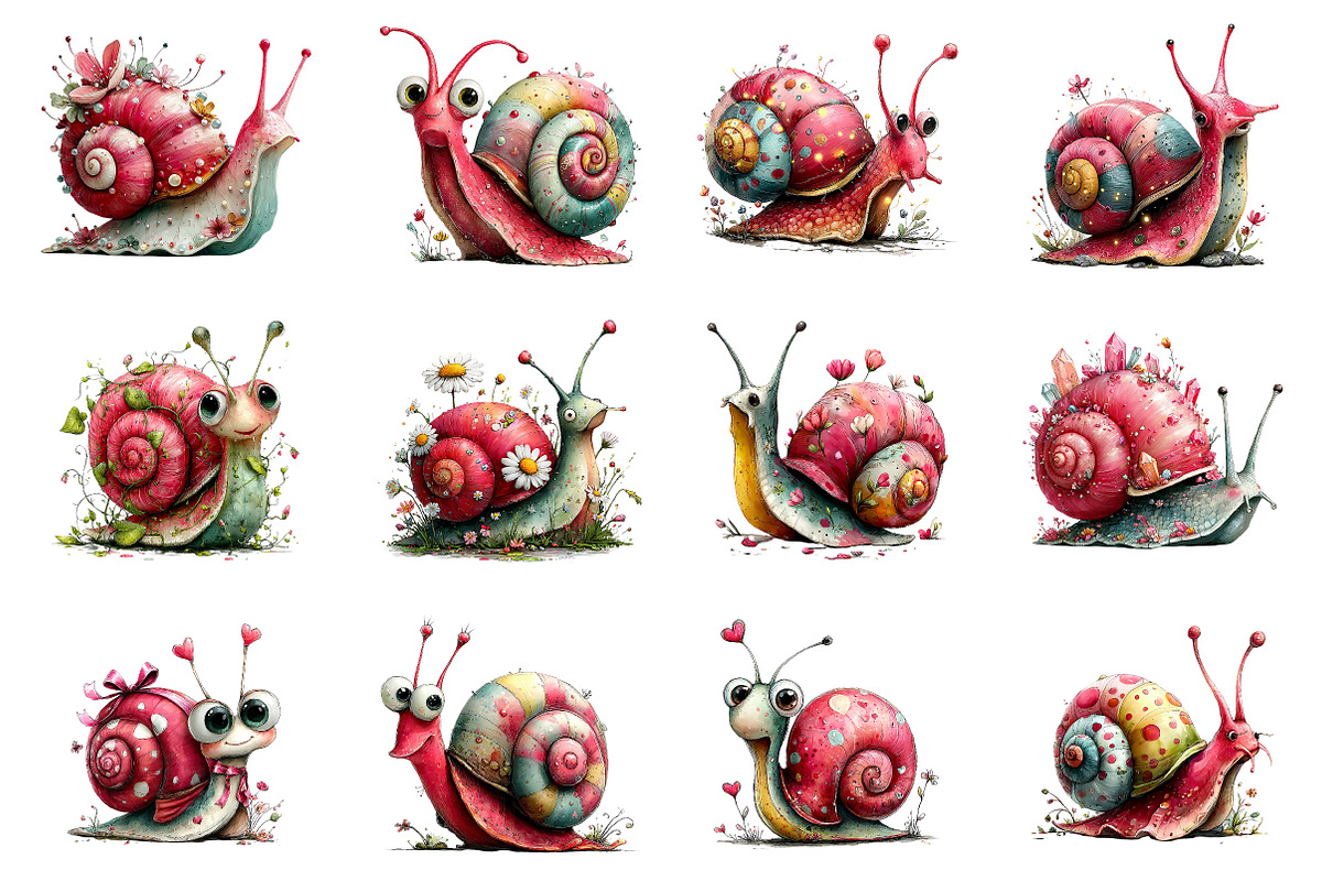 Whimsical Snail Watercolor Clipart, an Illustration by Dream Creation (Photo 2 of 8)