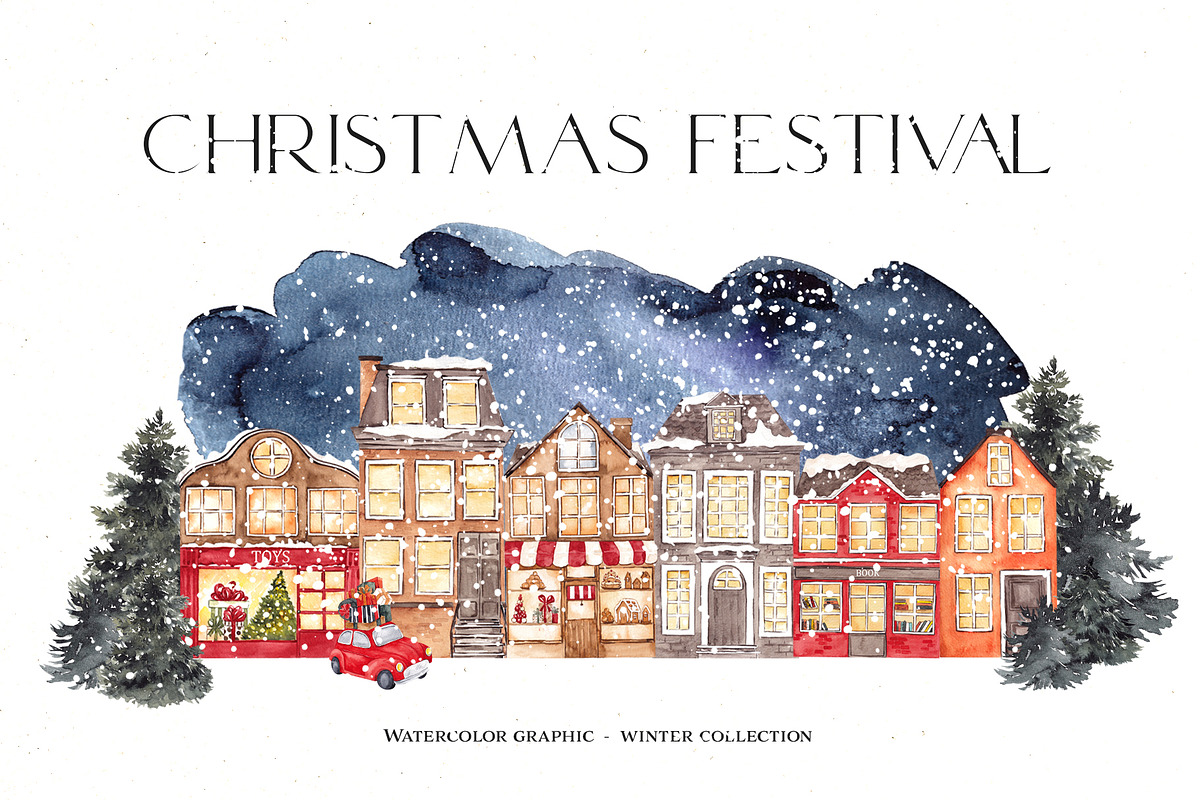 Watercolor Christmas Festival., an Object Illustration by ma_i_vi (Photo 1 of 14)