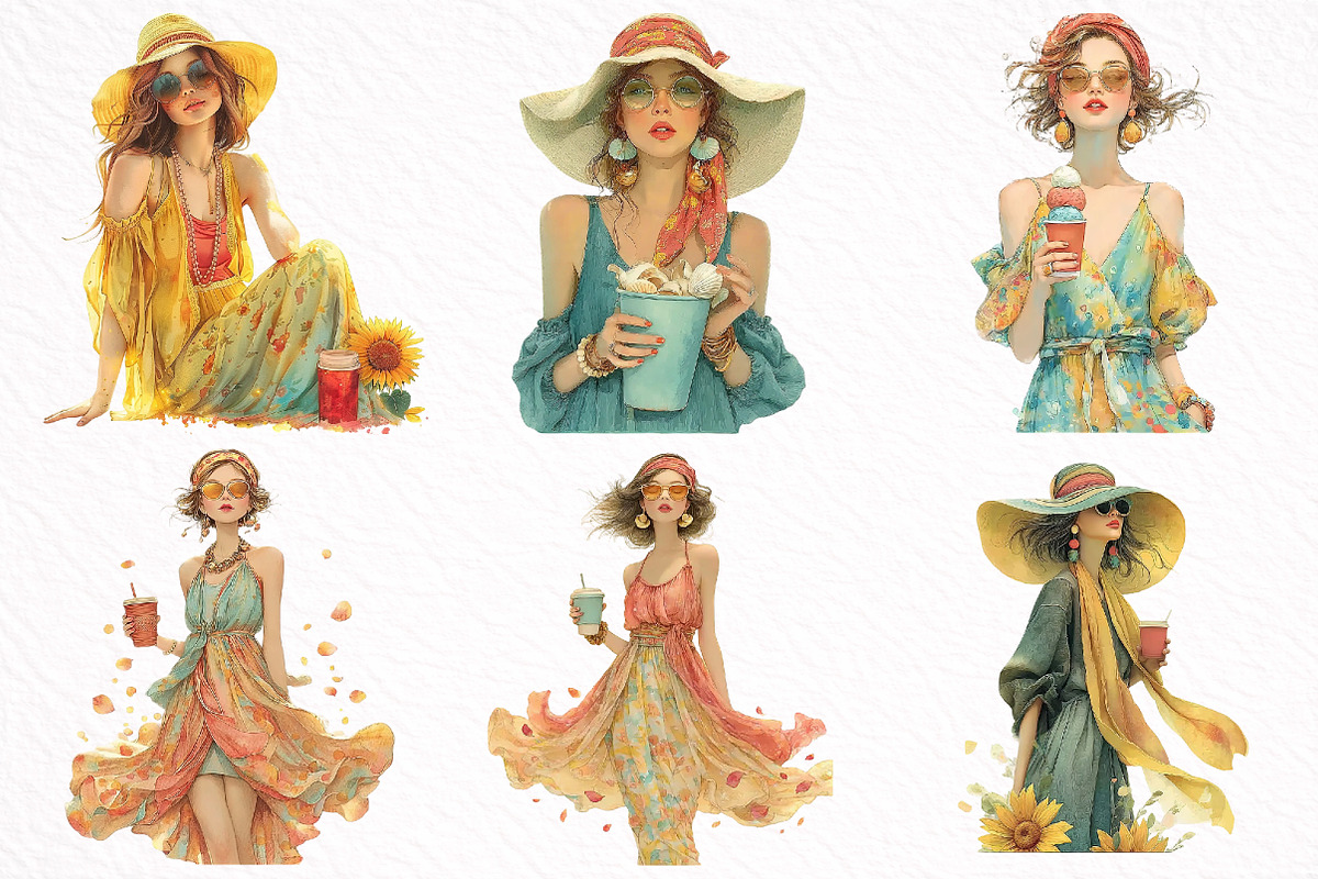 Whimsical Summer Girl Clipart, an Illustration by DreamArtGraphic (Photo 5 of 8)
