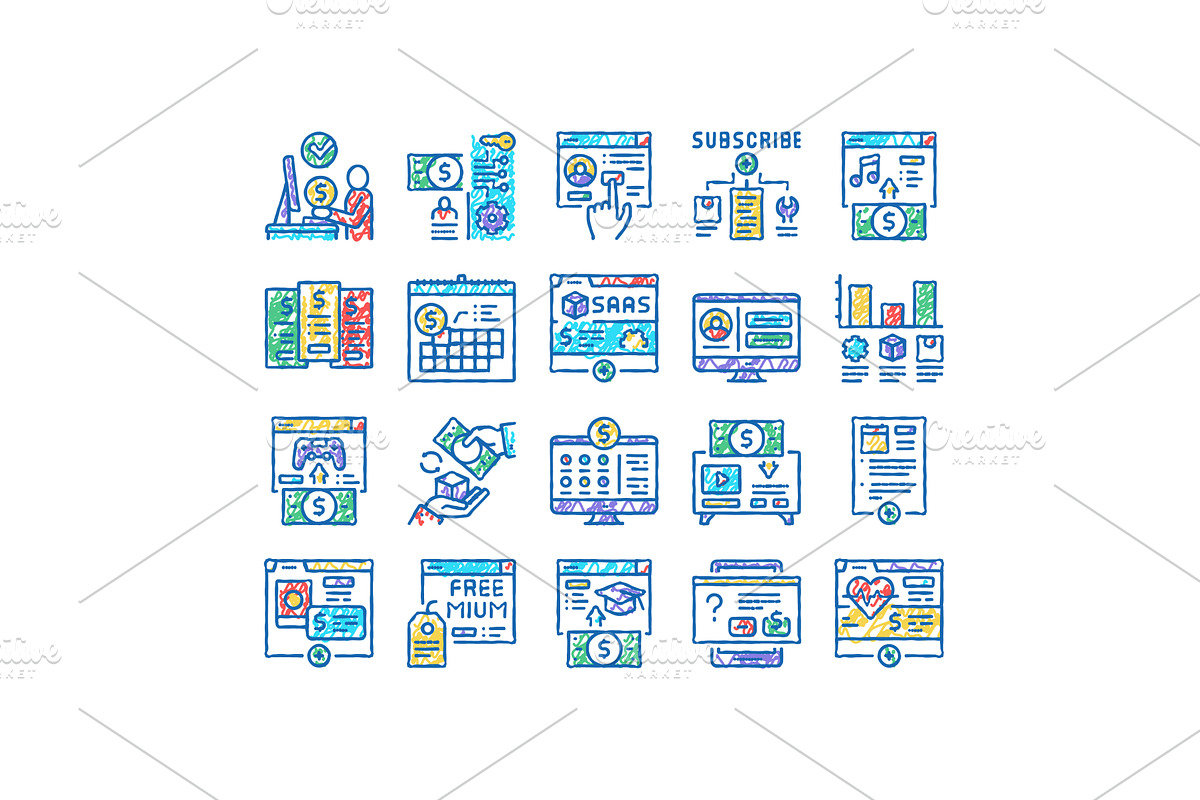 Subscription Content set Icons hand, an Object Illustration by pikepicture