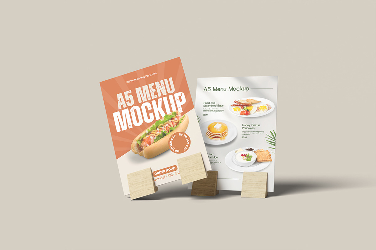 A5 Table Menu Mockup, an Advertising Mockup by ianmikraz (Photo 3 of 5)