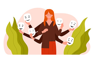 Hiding true feelings, fake emotions, a Person Illustration by Flashvector