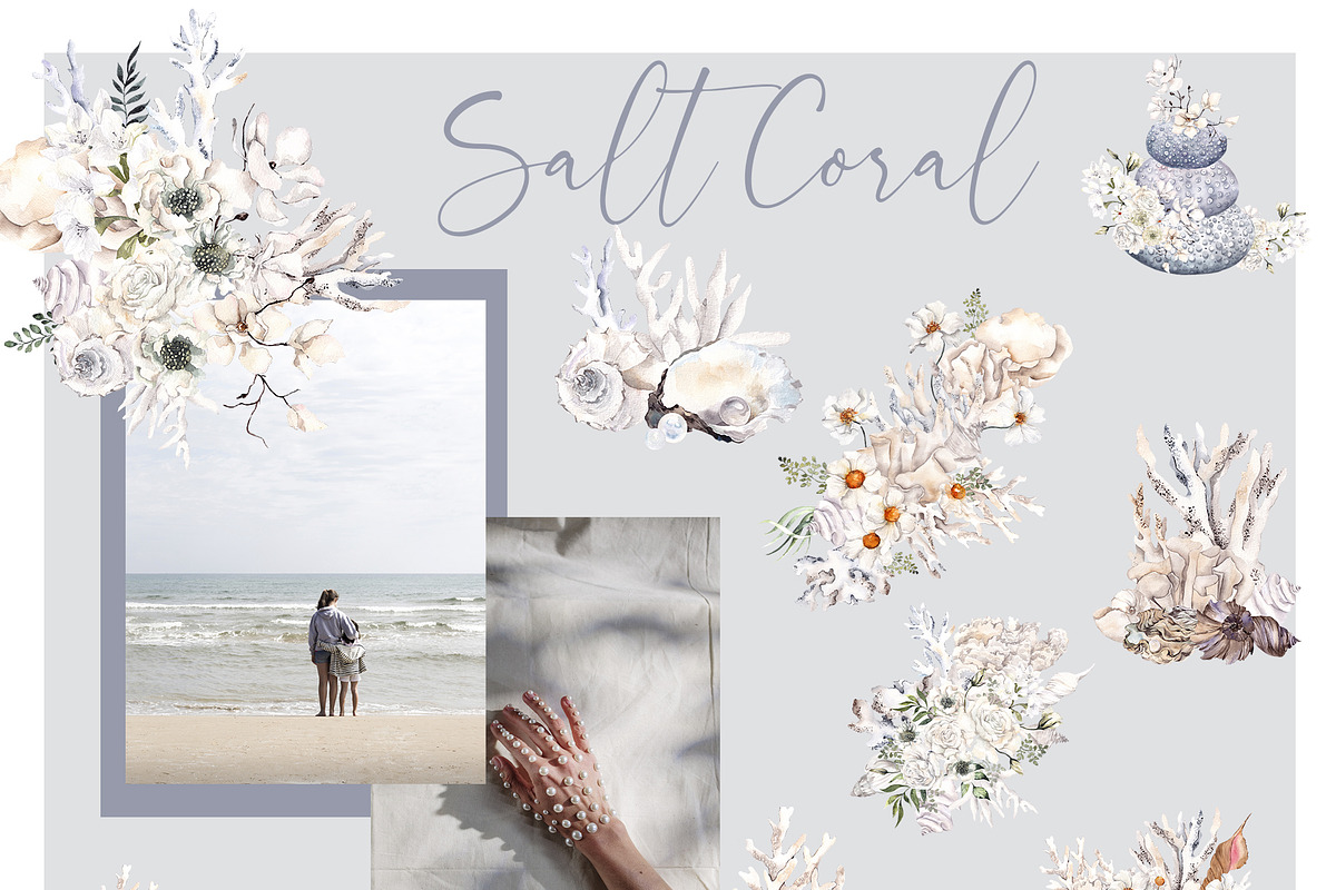 Salt Coral. Sea shell and flowers., an Object Illustration by ma_i_vi (Photo 5 of 12)