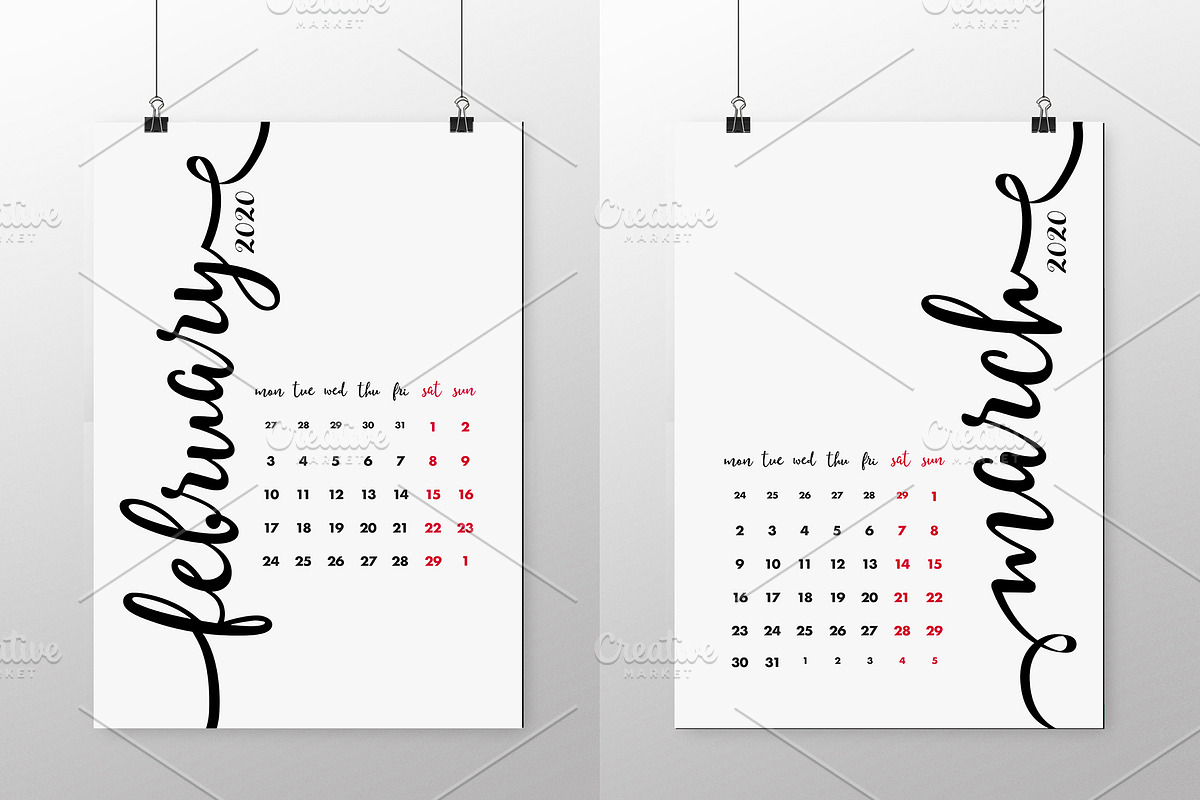 Calendar 2020 Design Vector Set., a Poster Template by Bordo (Photo 2 of 7)