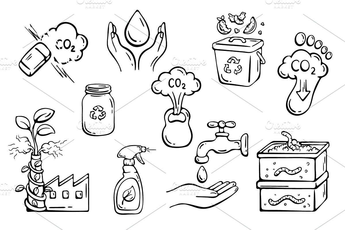 Eco Living Doodle Elements Set, an Object Graphic by Design by Irihaha (Photo 3 of 4)