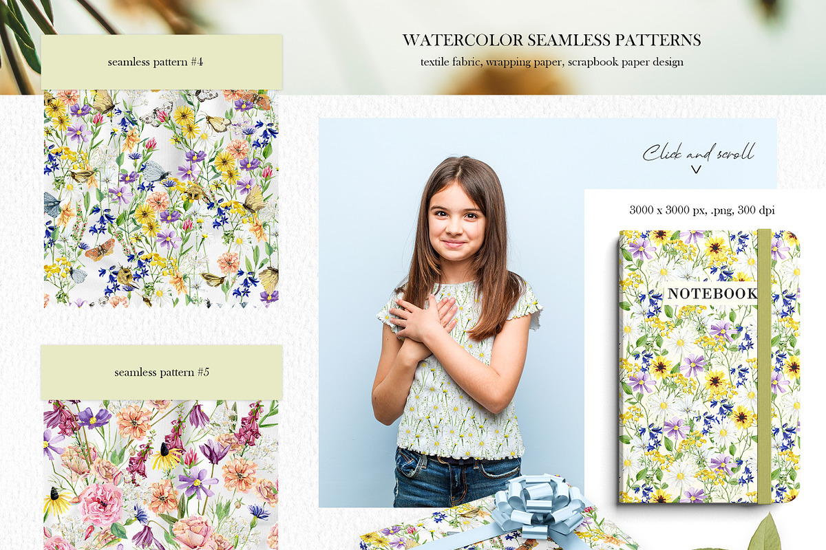 Watercolor meadow flowers patterns, a Pattern Graphic by AnnaTkachi (Photo 3 of 6)