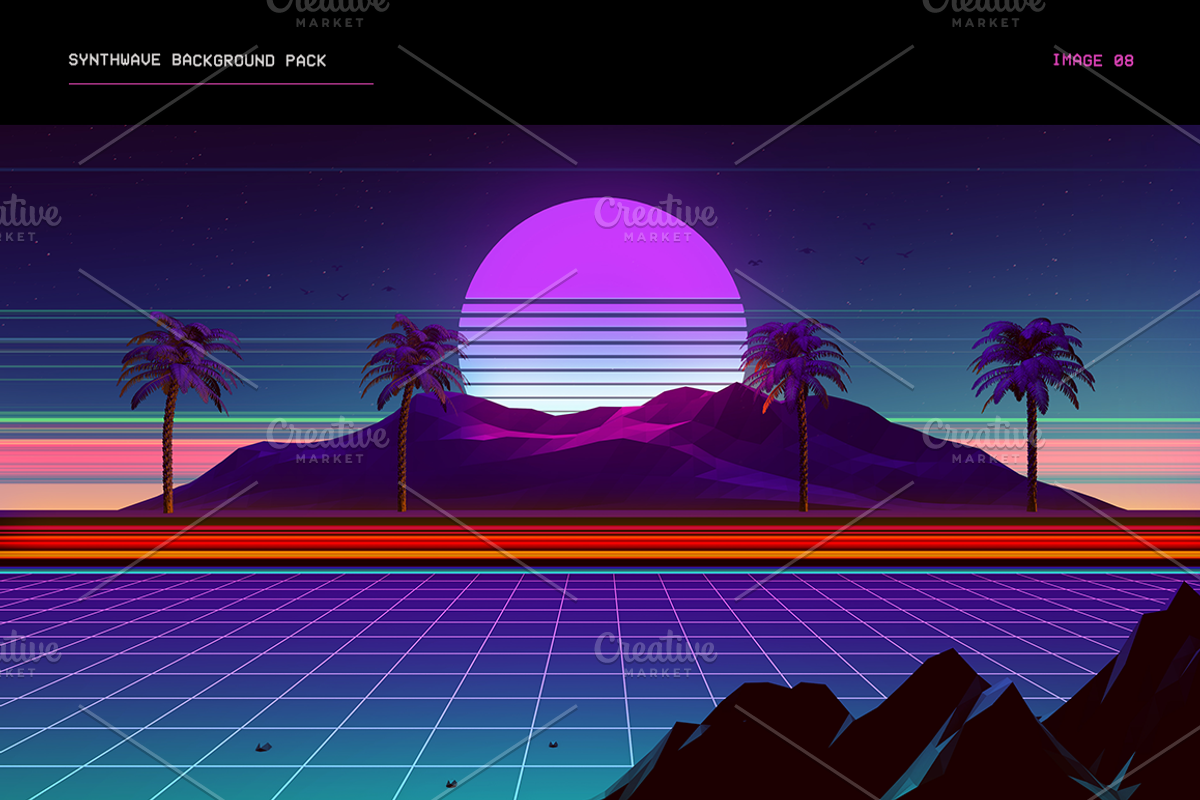 Synthwave Retrowave Background Pack, a Templates & Theme by dennybusyet (Photo 9 of 14)