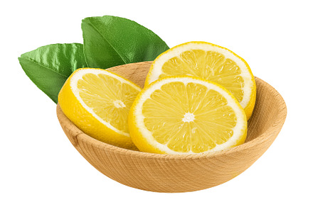 Ripe lemon slices in wooden bowl, a Food & Drink Photo by NataPhoto