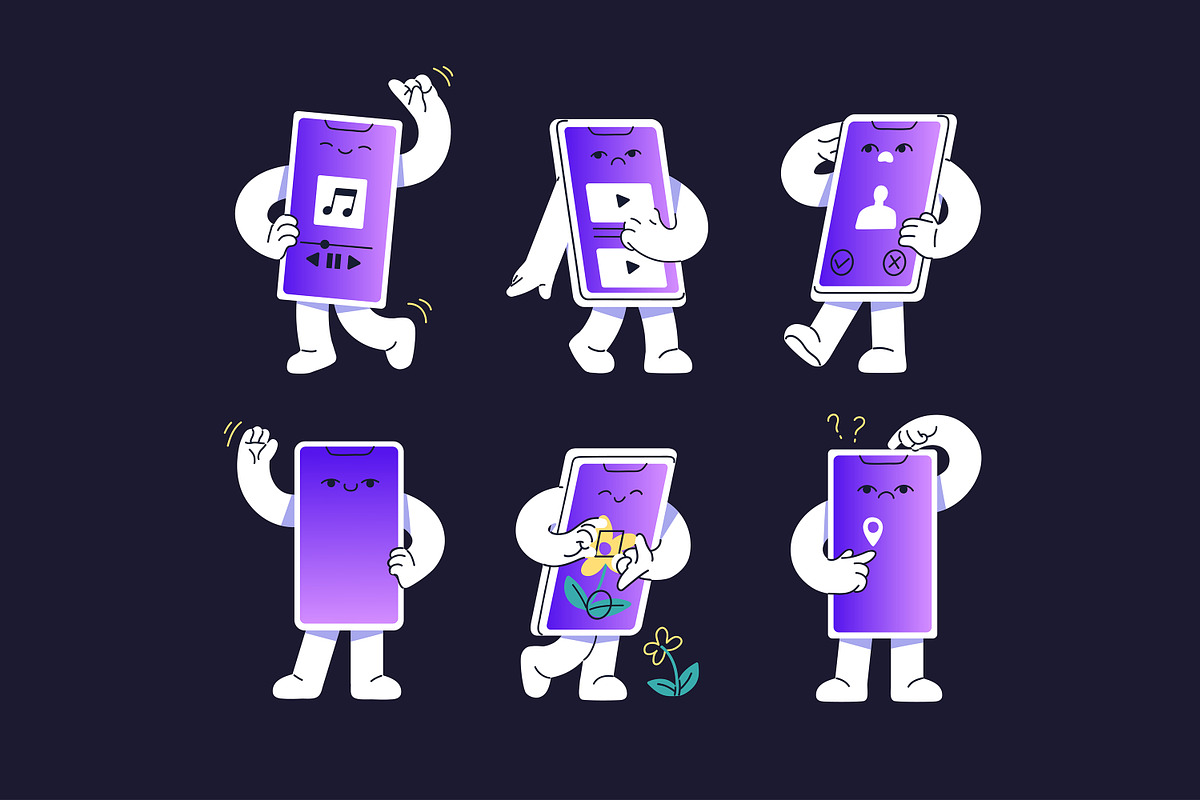 Mascot of mobile phone set, cards, a Technology Illustration by PaperTrident (Photo 3 of 4)