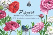 Poppies@Bird Watercolor Clipart, a Decorative Illustration by IrStepShop (Thumbnail 1 of 5)