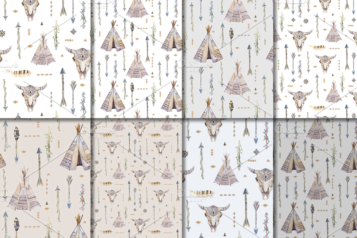 Watercolor boho teepee & bouquets, an Illustration by Peace ART (Photo 5 of 6)