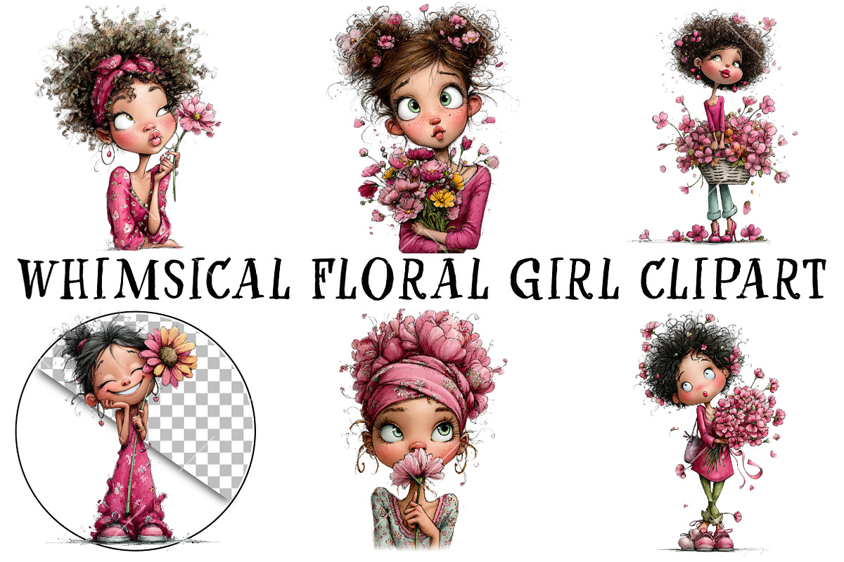 Whimsical Floral Girl Clipart, an Illustration by OK Design (Photo 2 of 6)