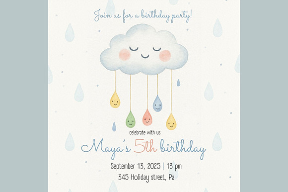 Cute Cloud Birthday Invitation preview 5