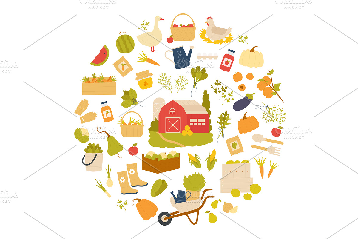 Organic farm and agriculture, rural, an Animal Illustration by Flashvector