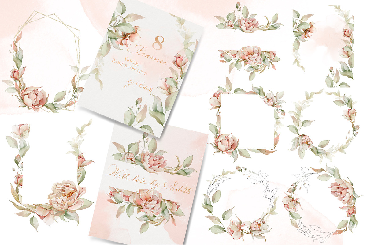 Watercolor flowers summer peony set, a Decorative Illustration by Edith’s World (Photo 6 of 13)