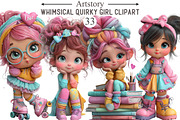 Whimsical Quirky Girl Clipart, an Illustration by designcity5 (Thumbnail 1 of 5)