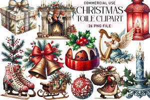 Christmas Toile Clipart, an Illustration by Daily.Designs
