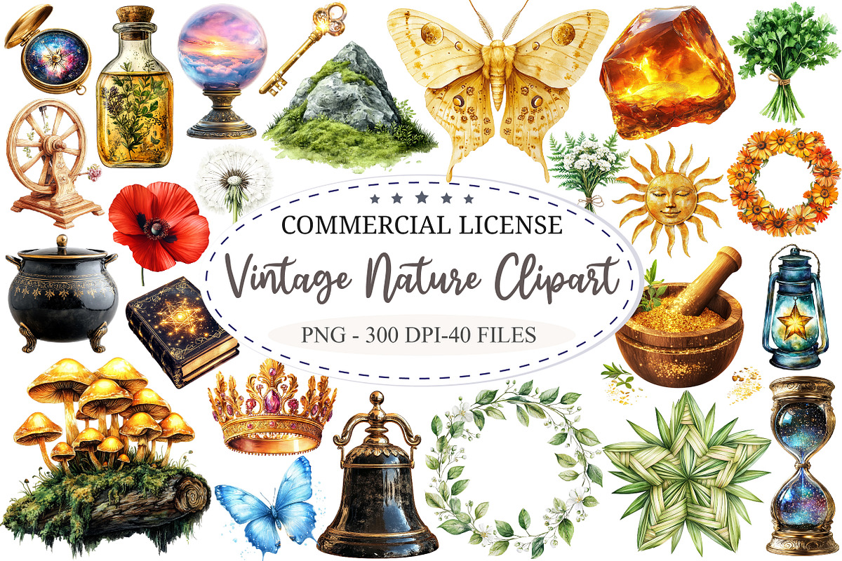 Vintage Nature Clipart Bundle, a Seasonal Illustration by designcity5 (Photo 1 of 5)