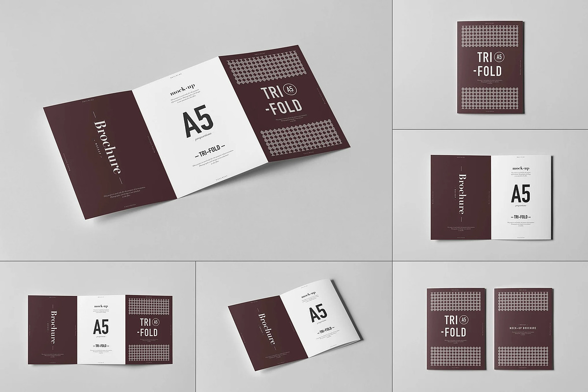 Tri-Fold A5 Brochure Mock-up, an Advertising Mockup by zippypixelstudio (Photo 1 of 9)