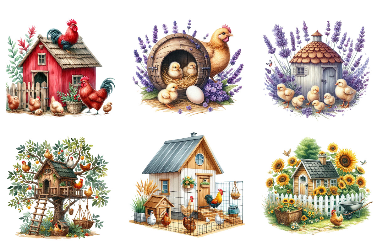 Watercolor Chicken Coop Clipart, a Seasonal Illustration by DreamArtGraphic (Photo 3 of 4)
