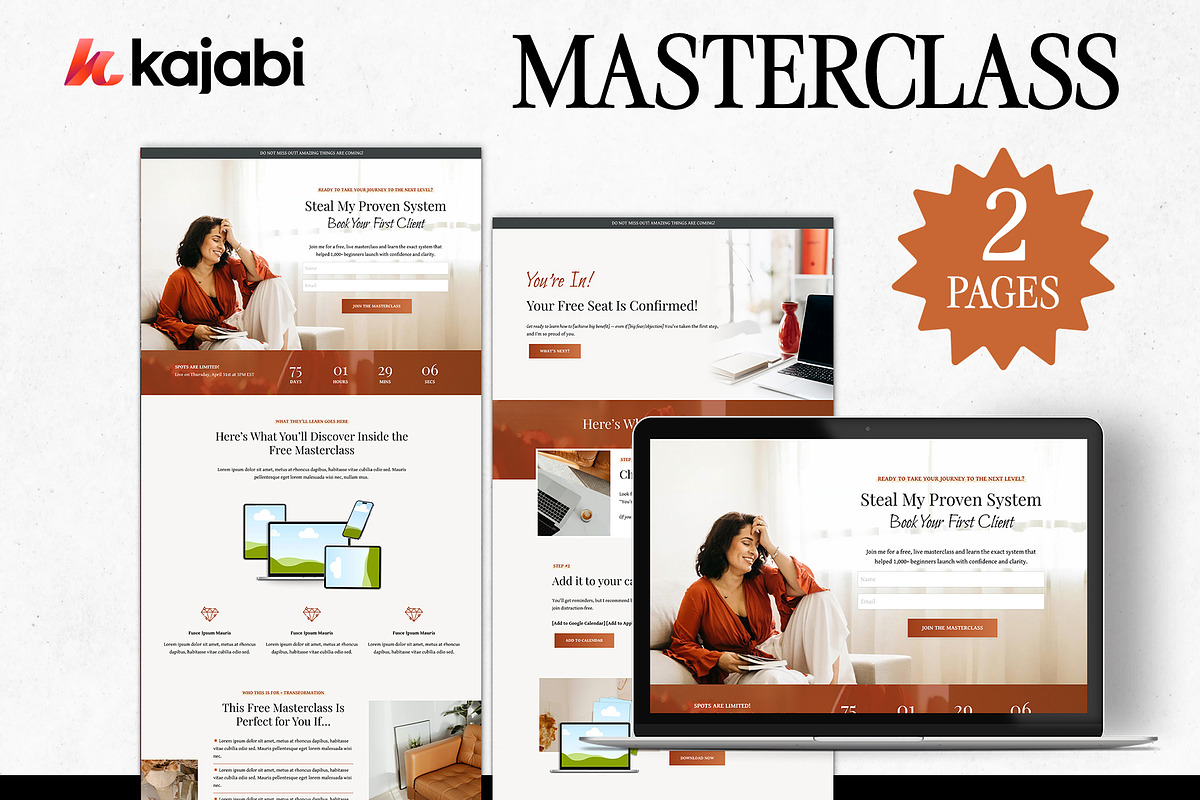 Kajabi Masterclass Template, a Landing Page Template by Altenne | Kajabi Designer (Photo 1 of 7)