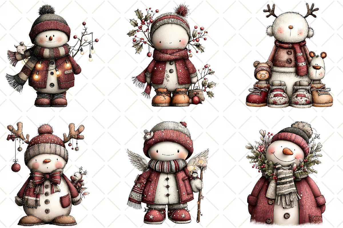 Whimsical Snowman Clipart, an Illustration by Black Bird Studio (Photo 3 of 6)