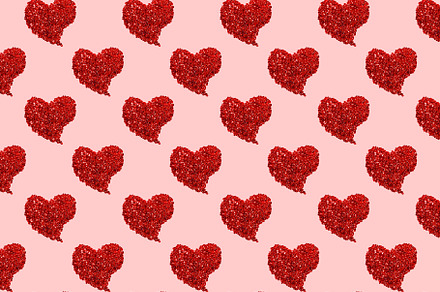 Seamless pattern with hearts and confetti. Vibrant festive desig, a Background Photo by vimart