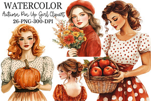 Vintage Pin Up Autumn Girl Clipart, an Illustration by Rose Art