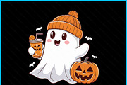 Ghost Drinking Pumpkin SVG PNG, an Object Graphic by Creativeusart (Thumbnail 2 of 4)