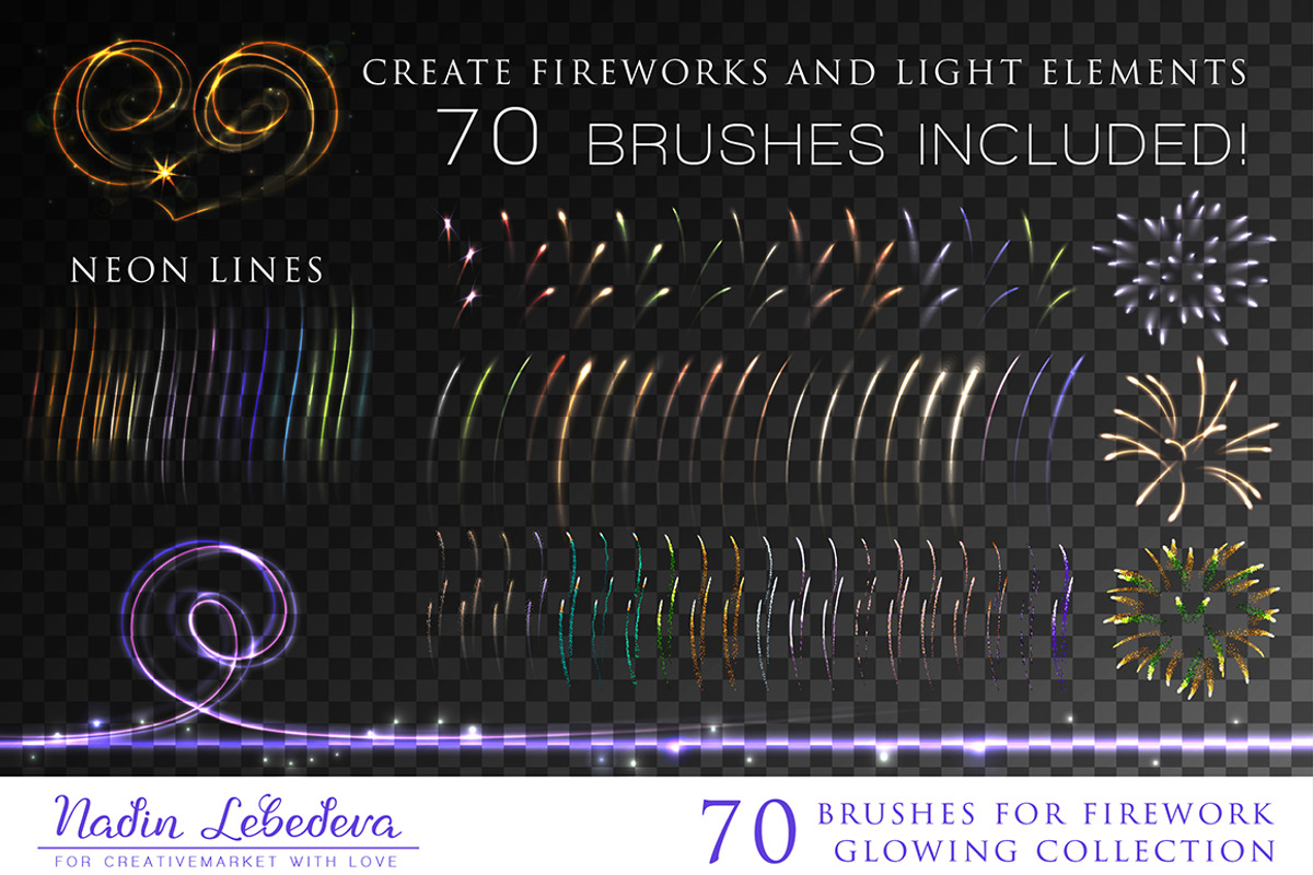VECTOR GLOWING COLLECTION / BRUSHES, a Background Graphic by Nadin_Lebedeva (Photo 7 of 11)