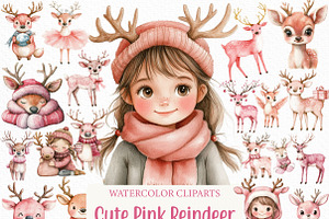 Watercolor Cute Pink Reindeer PNG, an Illustration by Craft Nest