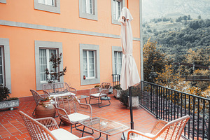 Colorful terrace with mountain view, an Architecture Photo by SkyNext